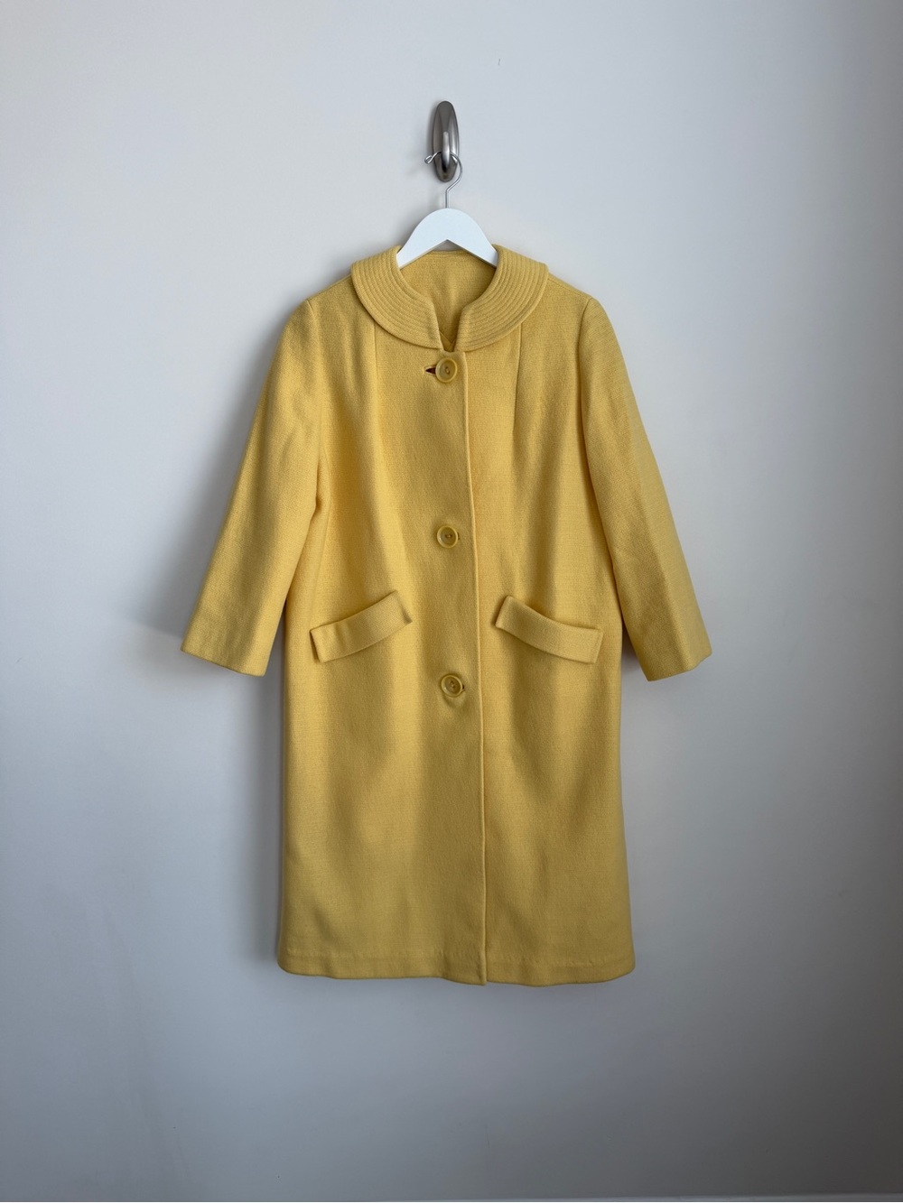 1960s 60s Vintage Yellow Wool-Blend Single-Breasted Coat